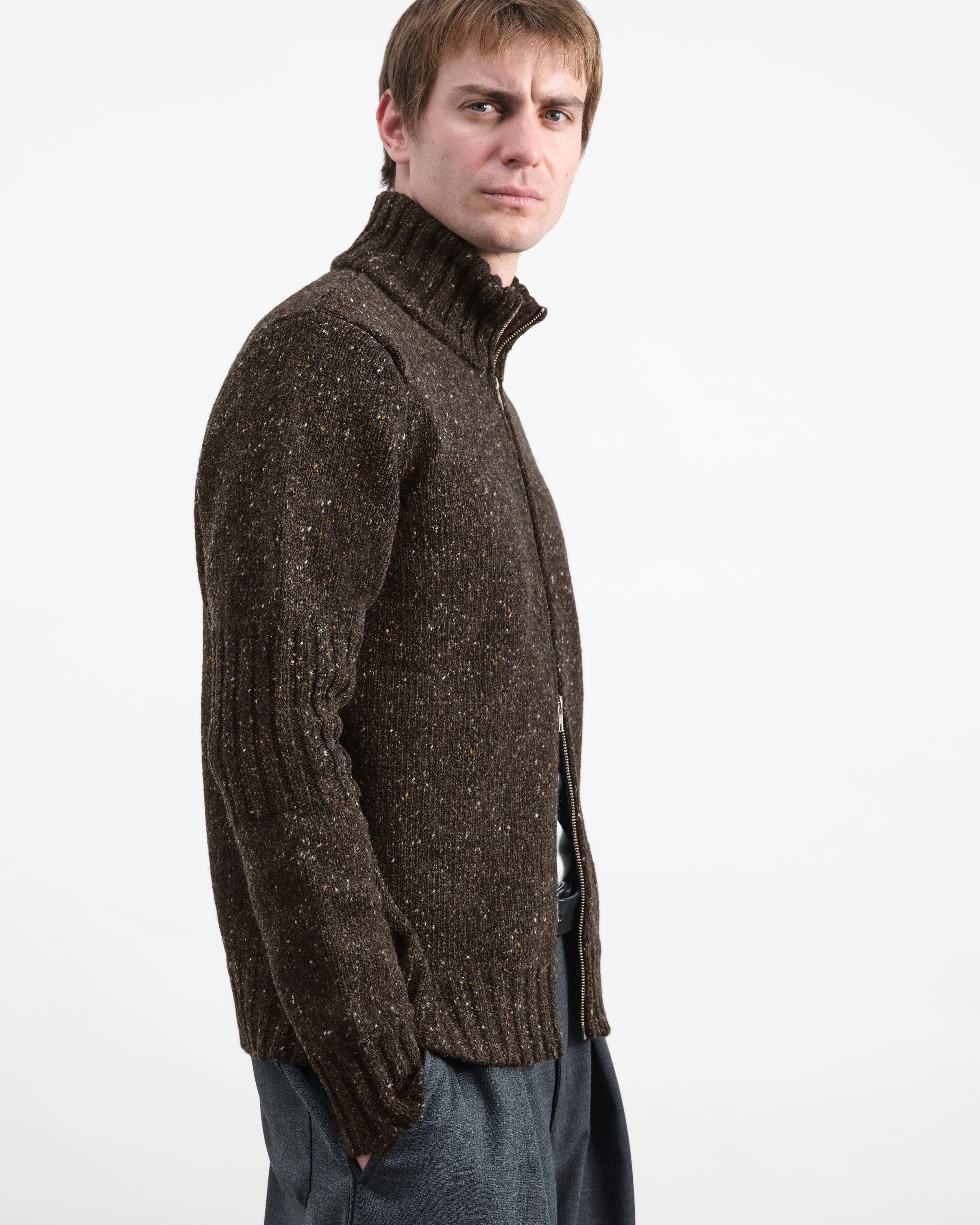 Nova Zip Cardigan Brown | YMC | You Must Create